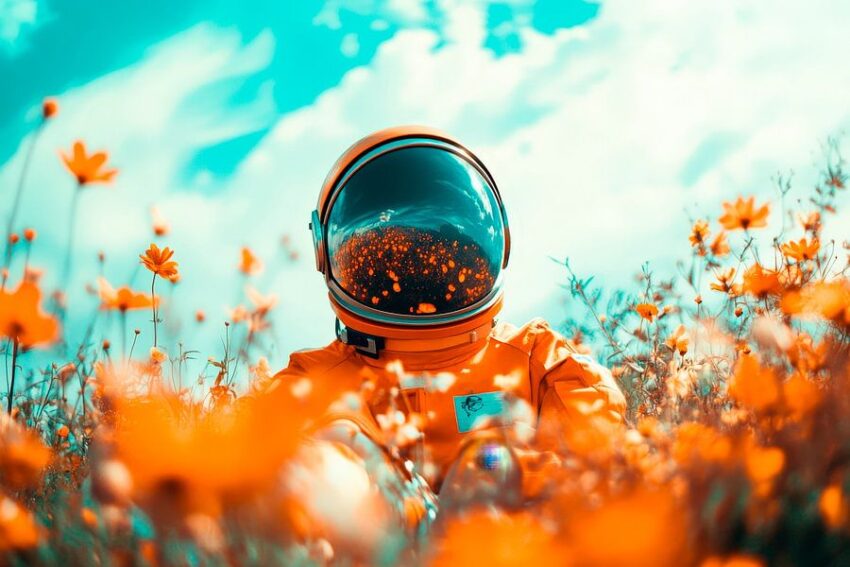 Astronaut im Orangengarten – Traumhaftes Setting