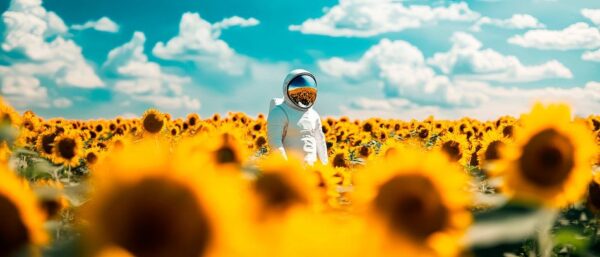 Astronaut im Sonnenblumenfeld – Traumhaft