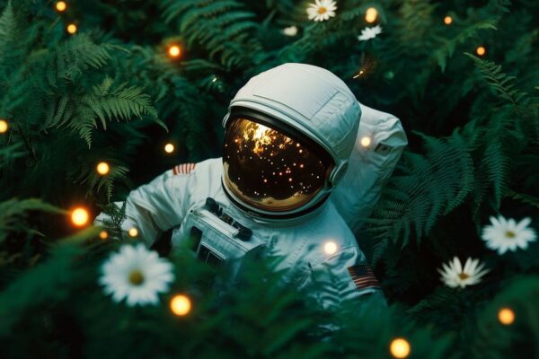 Astronaut in blühender Natur – Magisch