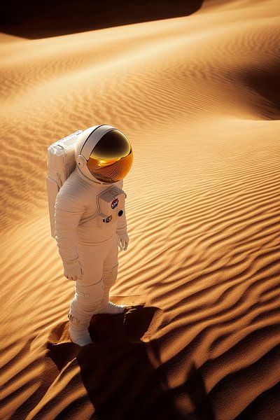 Astronaut in golden Sanddünen – Surrealistisch