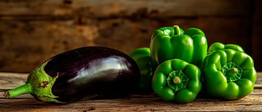 Aubergine und grüne Paprika