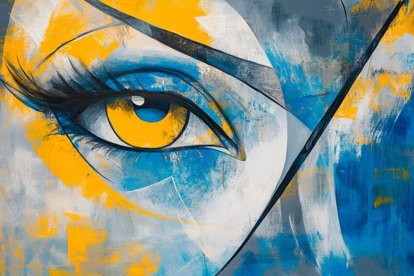 Auge in Blau und Gelb – Ausdruck der Emotion