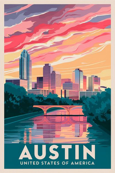 Austin, Texas Vintage Travel Poster