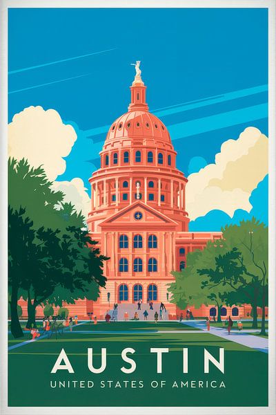 Austin, Texas Vintage Travel Poster