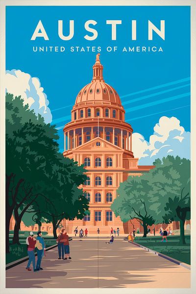 Austin, Texas Vintage Travel Poster