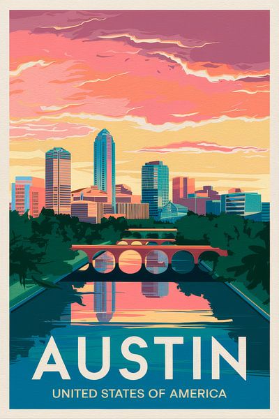 Austin, Texas Vintage Travel Poster