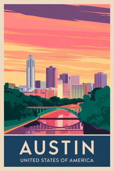 Austin, Texas - Vintage Travel Poster