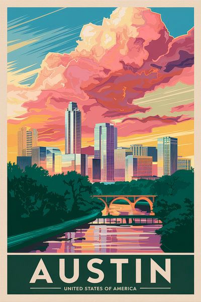 Austin, Texas Vintage Travel Poster