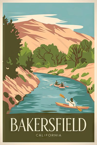 Bakersfield, California Vintage Travel Poster.