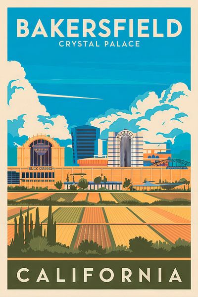 Bakersfield, California Vintage Travel Poster