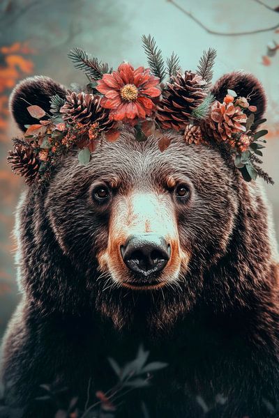 Bär mit Blumenkranz