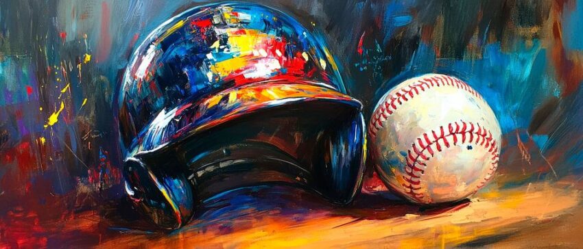 Baseballhelm und Ball – Farbenspiel