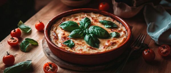 Basilikum-Mozzarella-Lasagne im Fokus