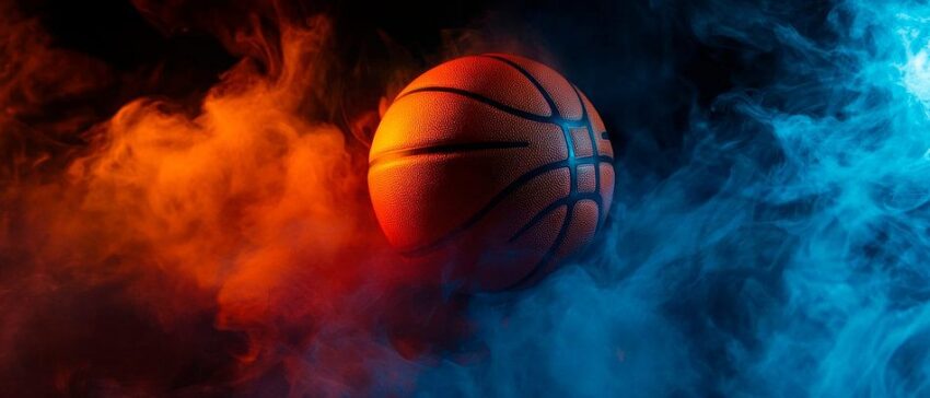 Basketball im Nebel mit Farbenpracht