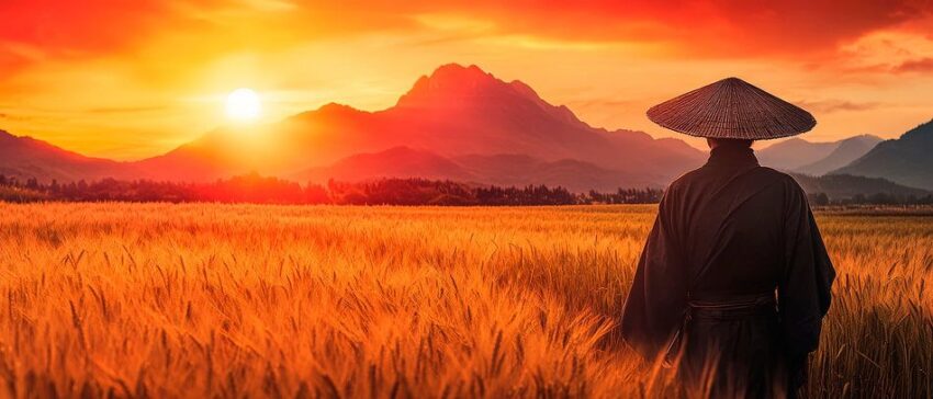 Bauernleben im Sonnenuntergang