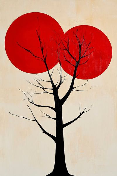 Baum und rote Kreise – Grafisch minimalistisch