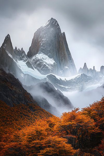 Berglandschaft im Nebel – Herbstfarben