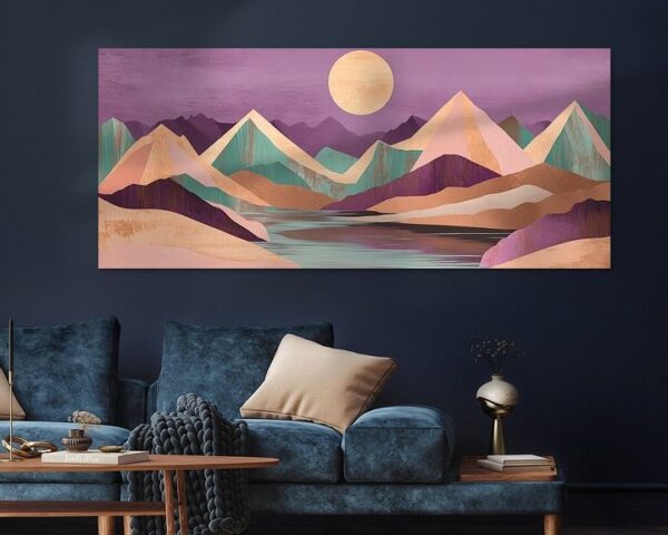 Berglandschaft mit Vollmond – Pastellfarben