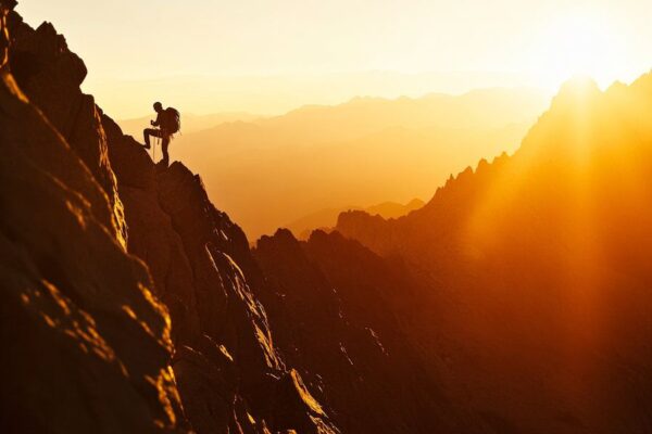 Bergsteiger im Sonnenuntergang