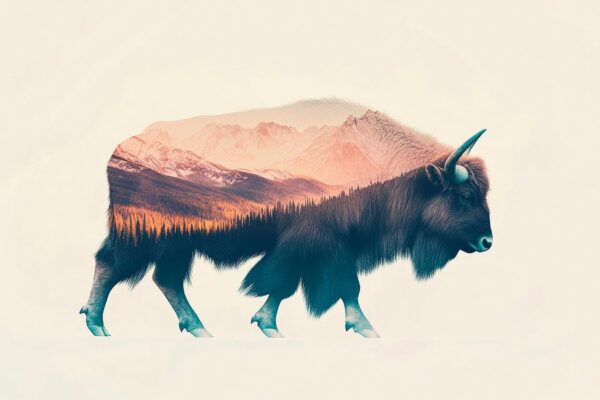 Bison mit Berglandschaft