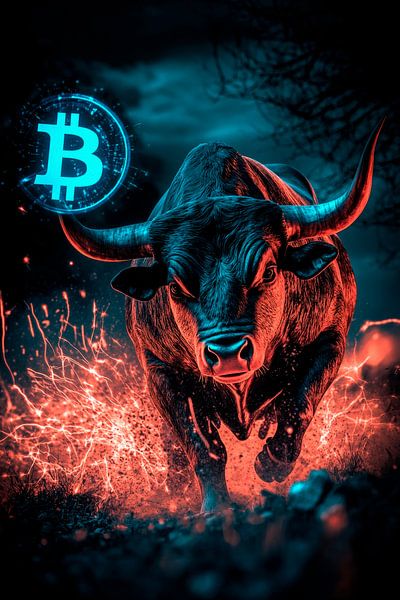 Bison mit Bitcoinsymbol – Futuristisch