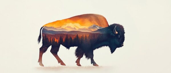 Bison mit Landschaftsillustration