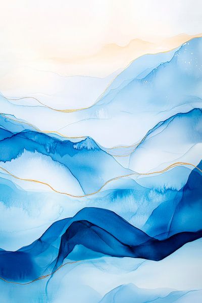 Blaue Aquarelle über sanfte Berge