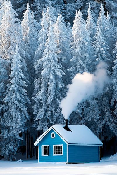 Blaue Hütte im Winterzauberwald