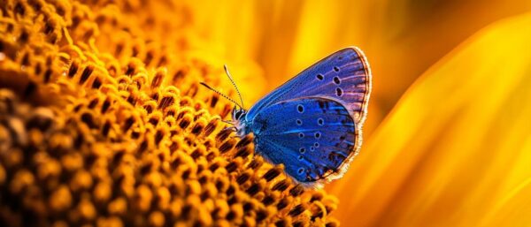 Blauer Schmetterling auf Sonnenblume