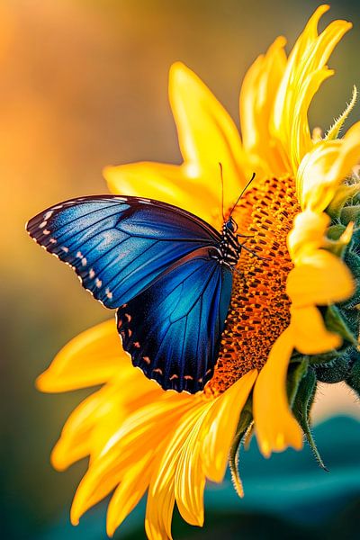 Blauer Schmetterling auf Sonnenblume