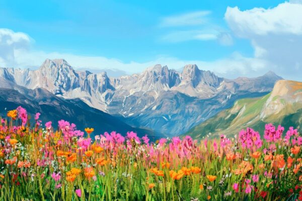 Blühende Alpenlandschaft im Sommer