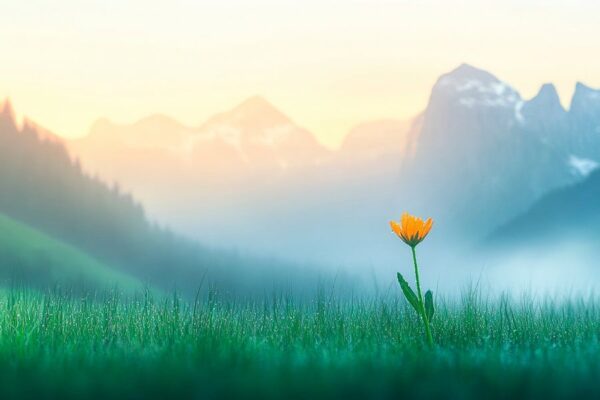 Blühende Blume vor Berglandschaft