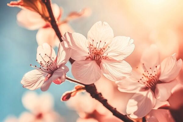 Blühende Kirschblüten im Sonnenlicht