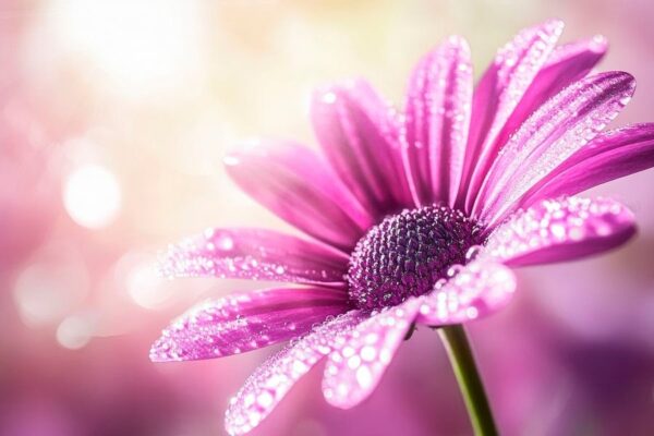 Blühende Magenta-Blume mit Tautropfen