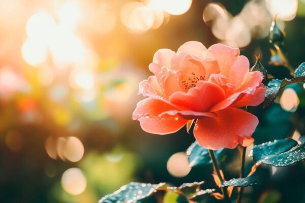 Blühende Rose im Sonnenlicht