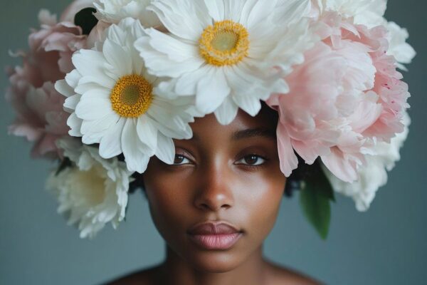 Blühende Schönheit mit Blumenkranz