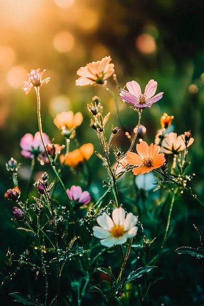 Blühende Wildblumen im Sonnenlicht