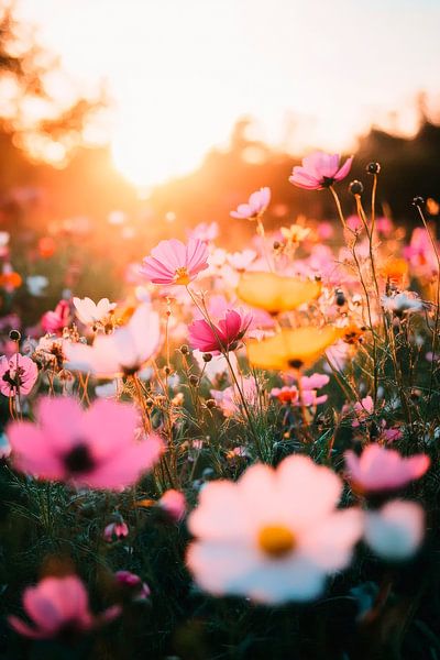 Blühendes Blumenfeld im Sonnenlicht