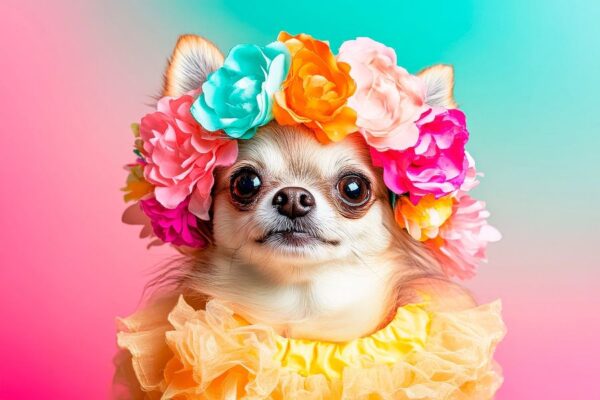 Blühendes Chihuahua mit Blumendiadem