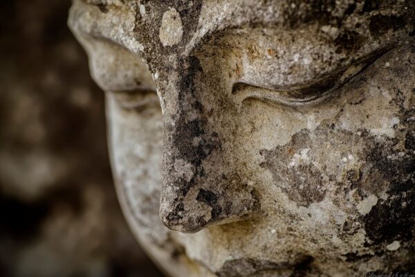 Buddha-Skulptur aus Stein – Nahaufnahme