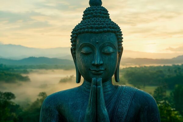 Buddhastatue im Morgengrauen