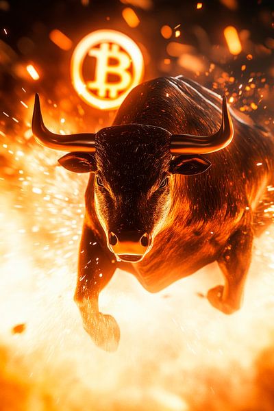 Bulle in Flammen mit Bitcoin-Symbol