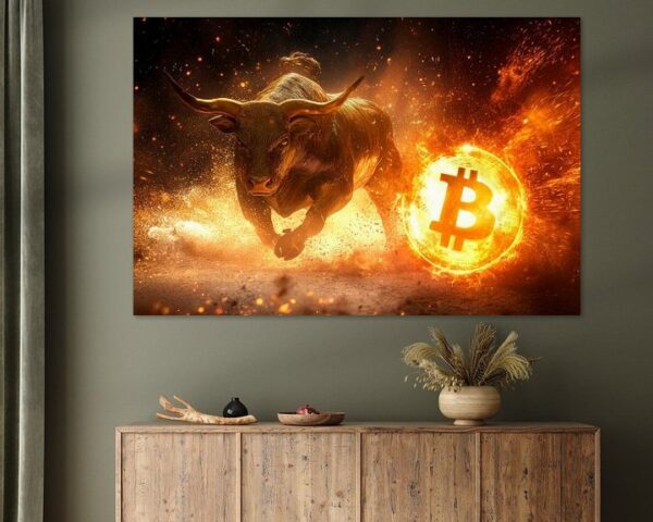 Bulle und Bitcoin in Flammen – Dynamisch