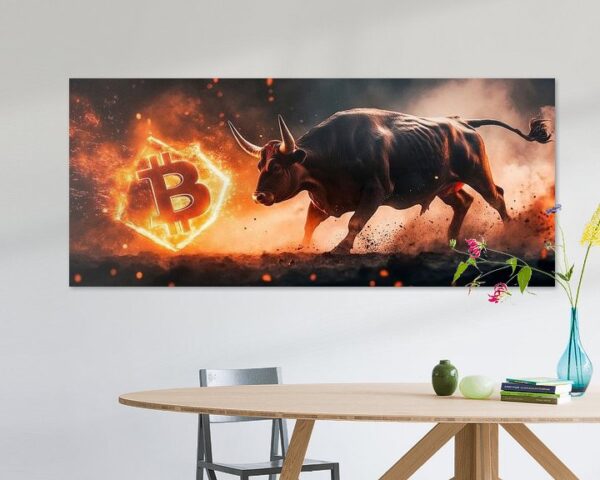 Bullenlauf mit Bitcoin-Logo – Energetisch