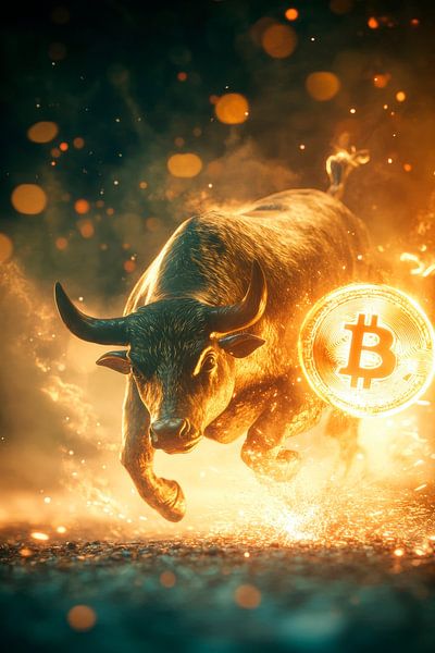 Bullenrennen mit Bitcoin-Logo