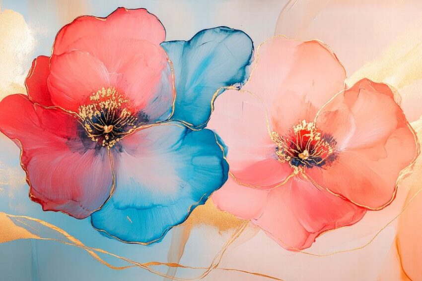 Bunte Blumenformation in Aquarell