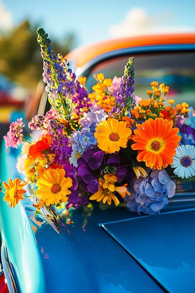 Bunte Blumenkomposition auf Auto