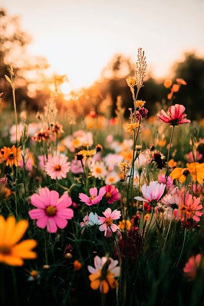 Bunte Blumenwiese im Sonnenlicht