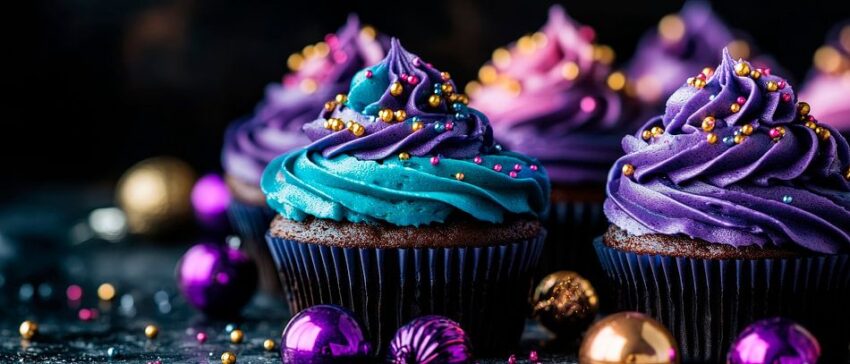 Bunte Cupcakes mit glitzerndem Frosting