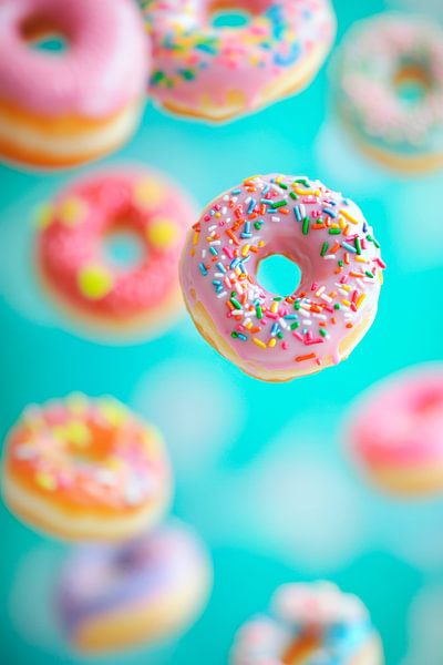 Bunte Donuts im freien Fall – Süßes Vergnügen